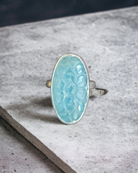 Carved Aquamarine Ring